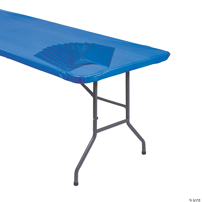 Bulk 12 Pc. 8 Ft. Royal Blue Fitted Plastic Tablecloths Image