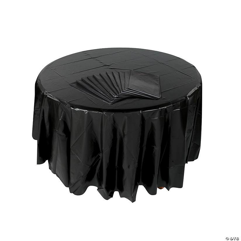 Bulk 12 Pc. 82" Black Round Plastic Tablecloths Image