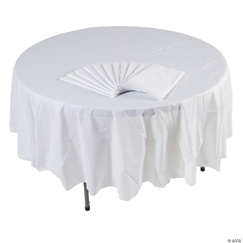 Bulk 12 Pc. 82"  White Round Plastic Tablecloths Image