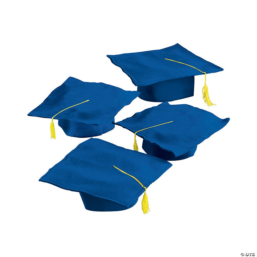 Bulk 12 Pc. Kids' Blue Felt Elementary School Graduation Mortarboard Hats Image