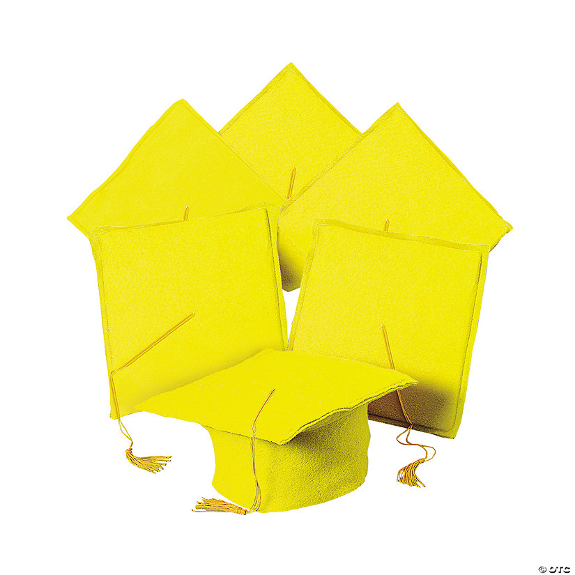 Bulk 12 Pc. Kids' Yellow Felt Elementary School Graduation Mortarboard Hats Image