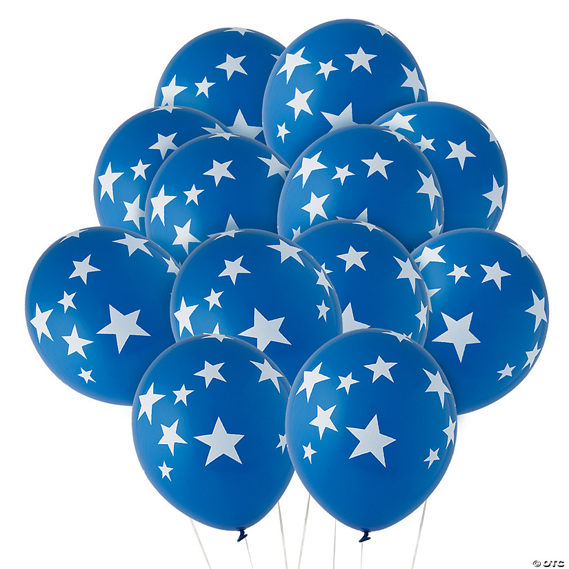 Bulk  144 Pc. Blue with White Stars 11" Latex Balloons Image
