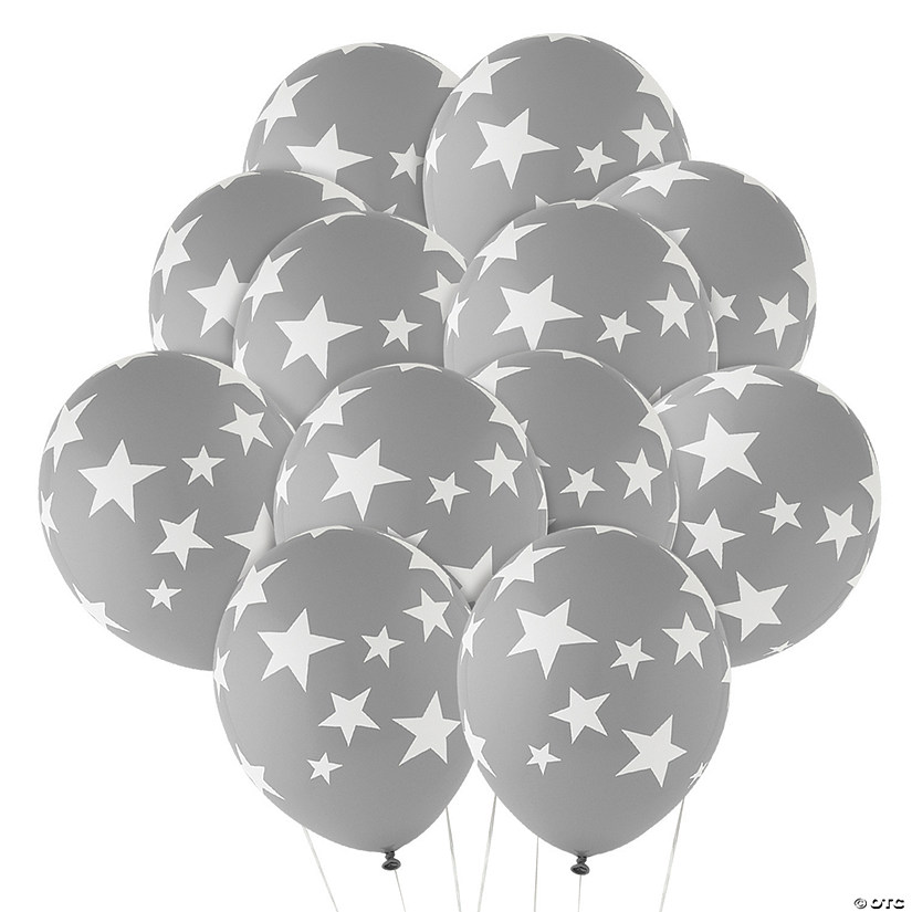 Bulk  144 Pc. Grey with White Stars 11" Latex Balloons Image