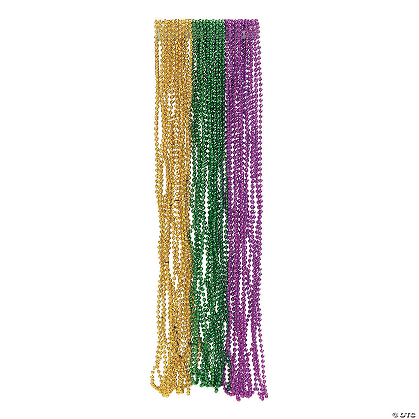 Bulk 144 Pc. Metallic Tri-Color Mardi Gras Bead Necklace Assortment Image