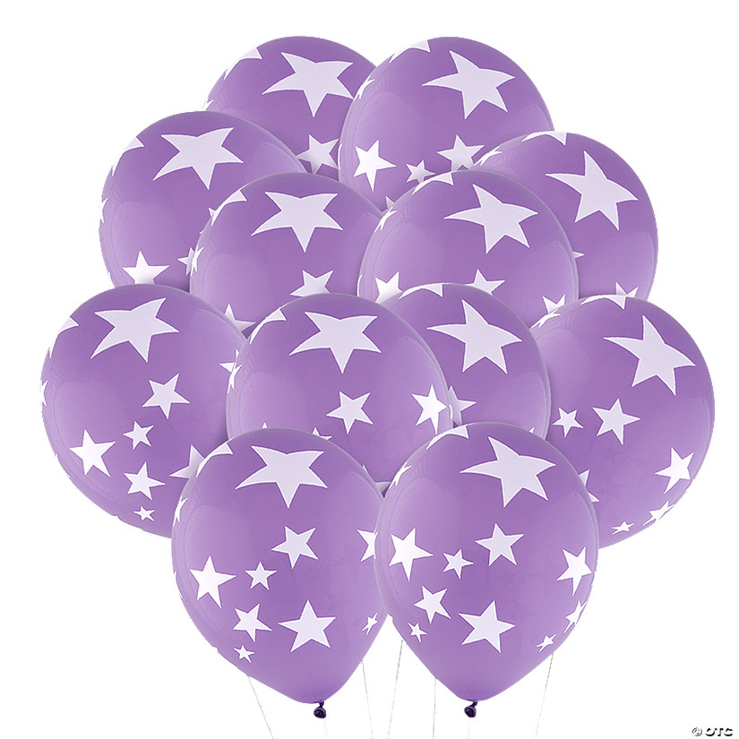 Bulk  144 Pc. Purple with White Stars 11" Latex Balloons Image