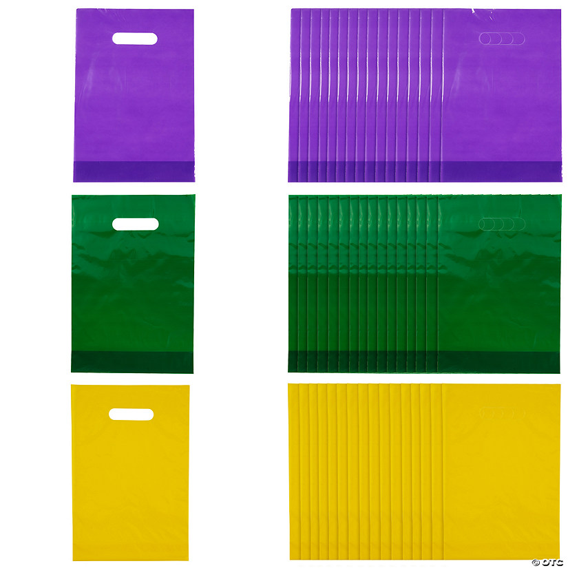 Bulk 150 Pc. Green, Yellow & Purple Plastic Goody Bags Image