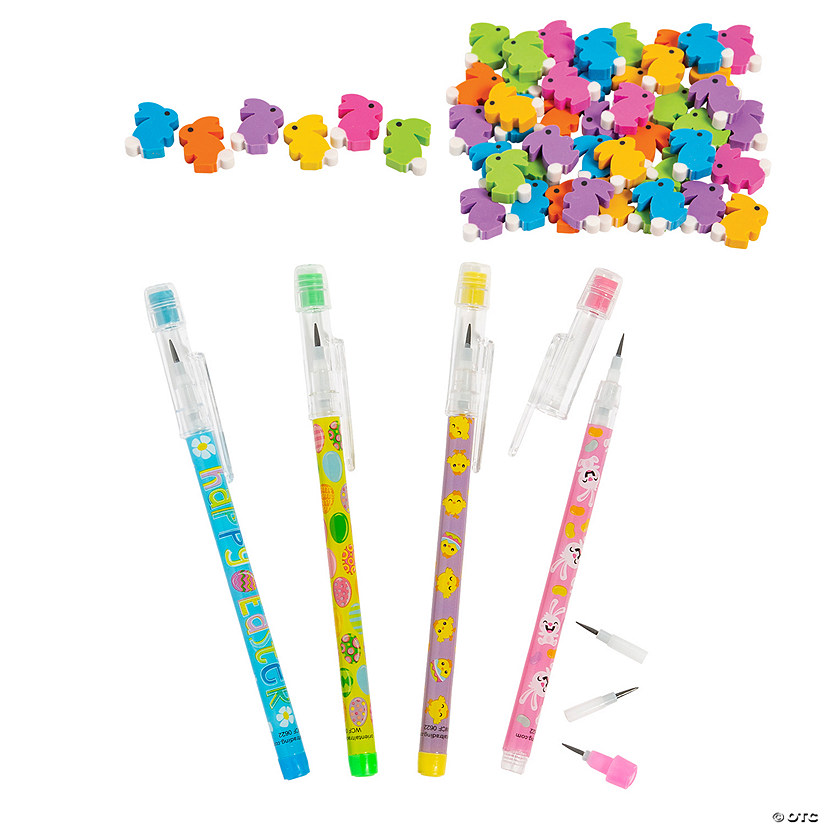 Bulk 192 Pc. Easter Pencils with Bunny-Shaped Erasers Kit Image