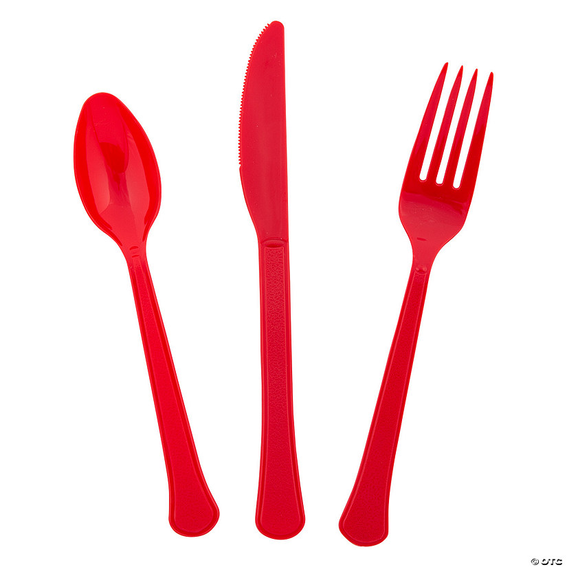 Bulk  200 Ct. Apple Red Heavy-Duty Plastic Cutlery Set Image