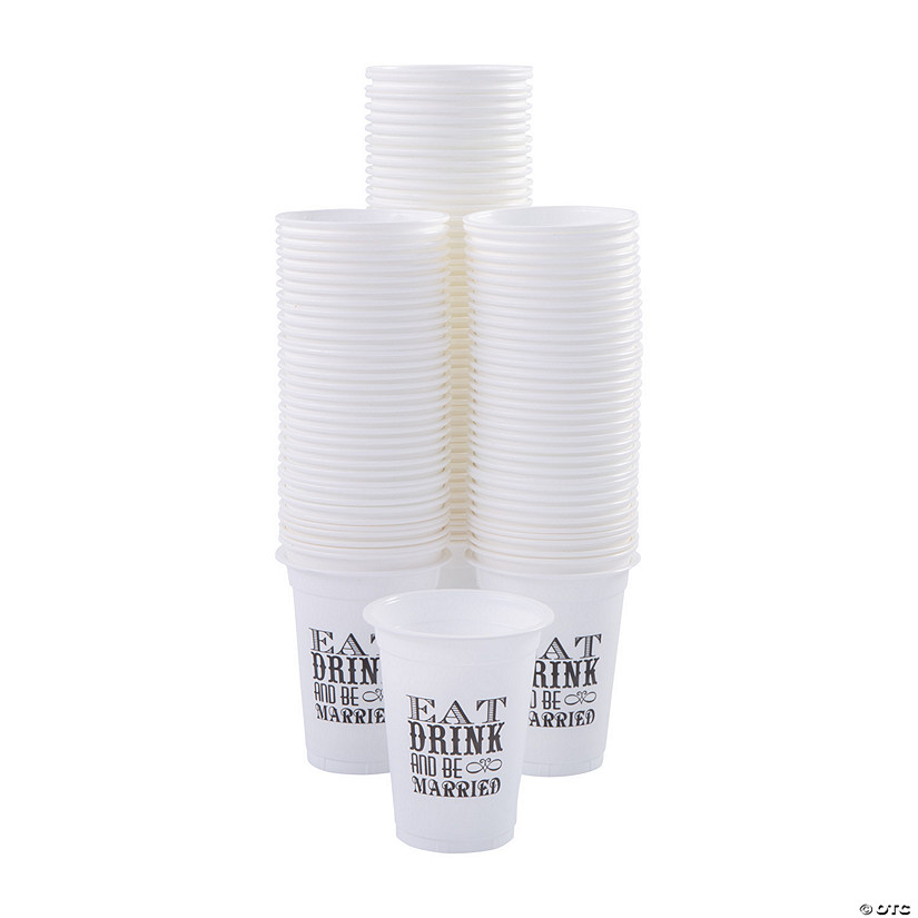 Bulk  200 Ct. Eat, Drink & Be Married White Plastic Cups Image