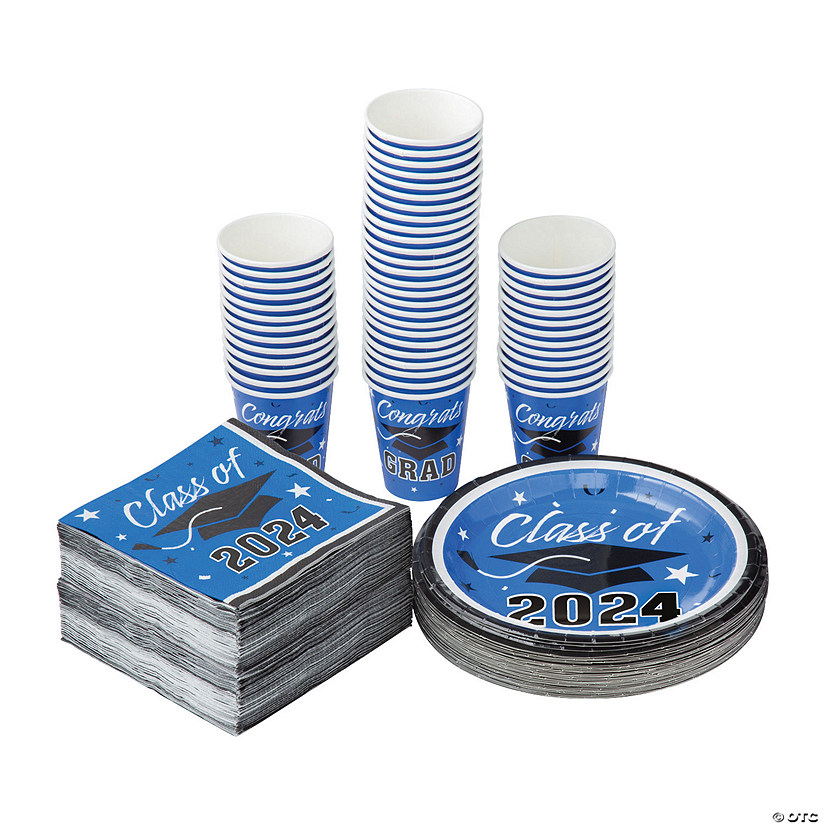 Bulk 200 Pc. Class of 2024 Graduation Party Blue Disposable Tableware Kits for 50 Guests Image