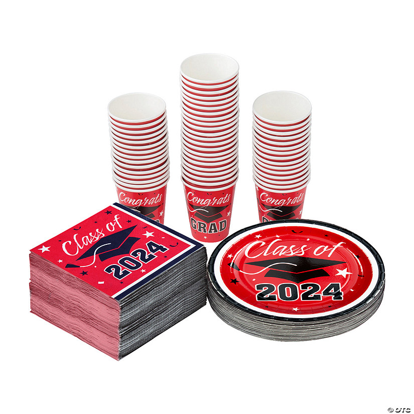 Bulk 200 Pc. Class of 2024 Graduation Party Red Disposable Tableware Kits for 50 Guests Image