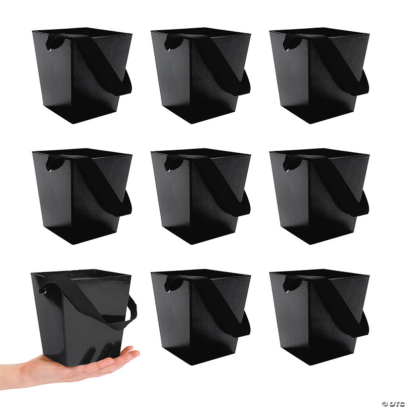 Bulk 24 Pc. Black Cardboard Buckets with Ribbon Handles Image