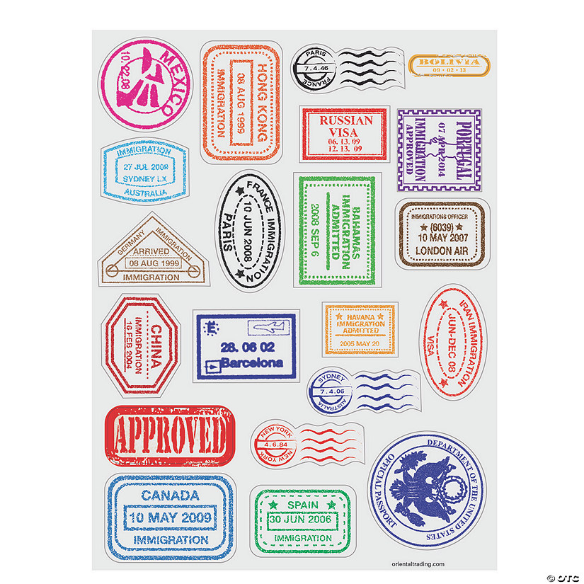 Bulk 24 Pc. Passport Stamp Sticker Sheets Image