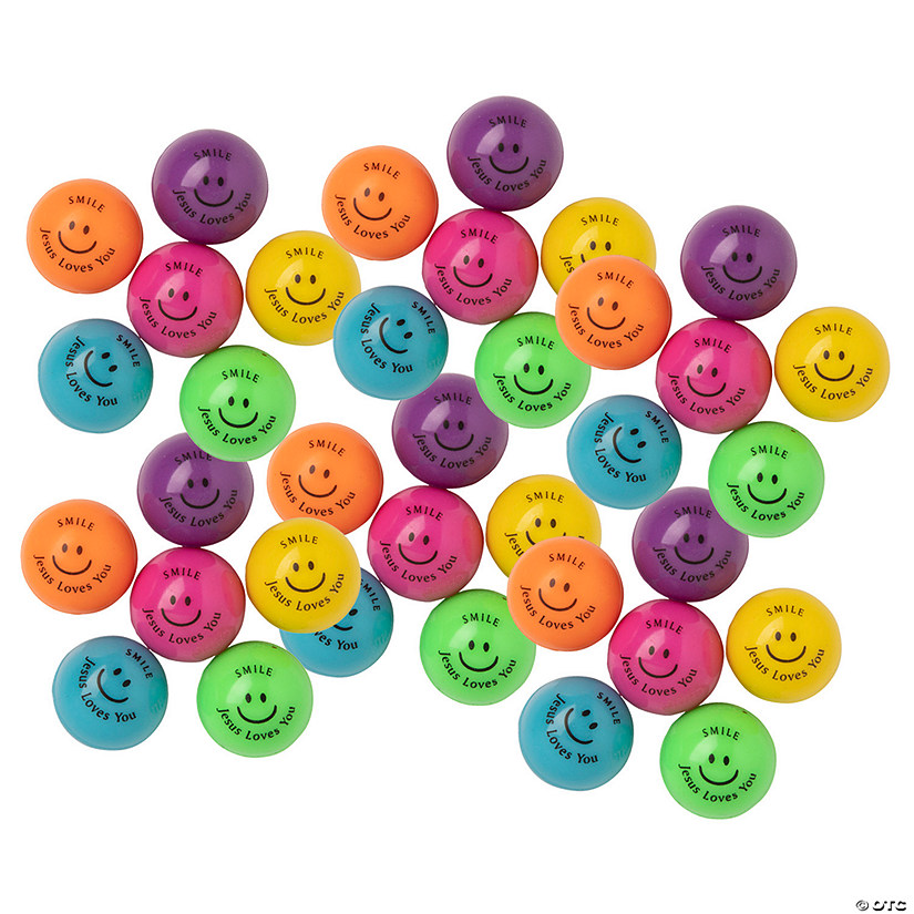 Bulk 240 Pc. Mini Smile Jesus Loves You Bouncy Balls Image