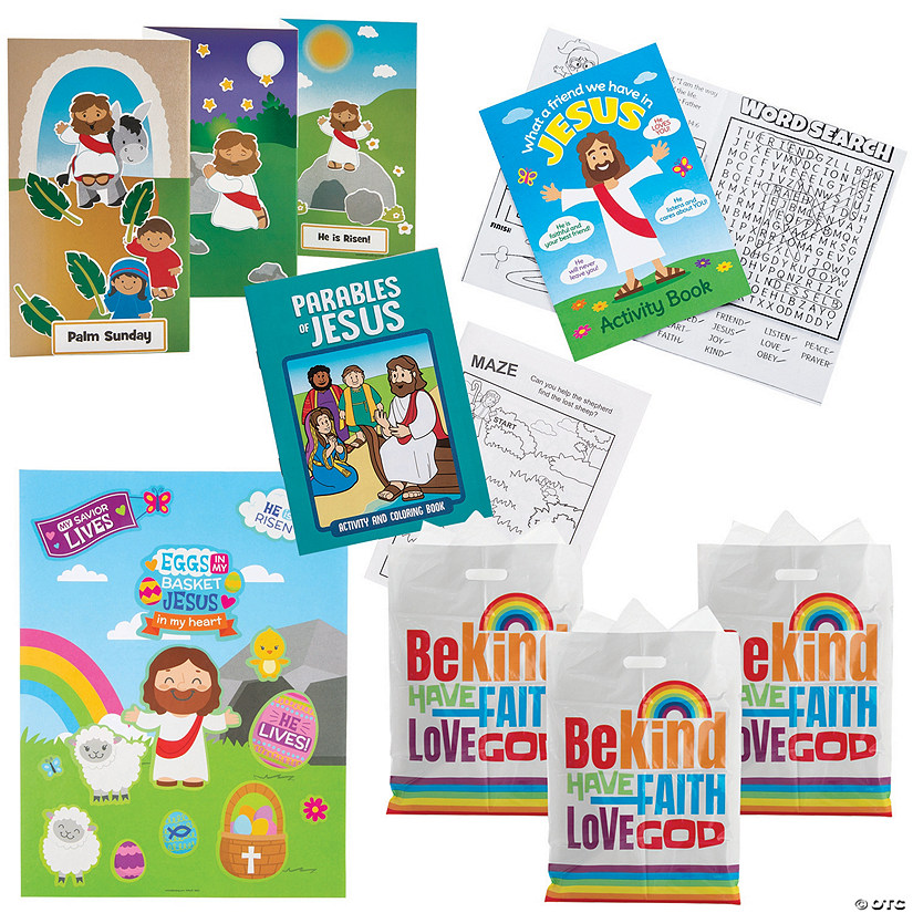 Bulk  242 Pc. Religious Easter Sticker & Activity Book Handout Kit for 48 Image