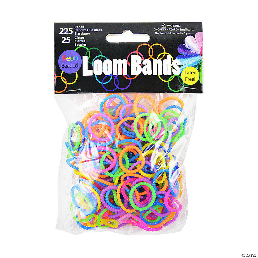 Bulk 250 Pc. Neon Beaded Loom Bands with Plastic Clasps Image