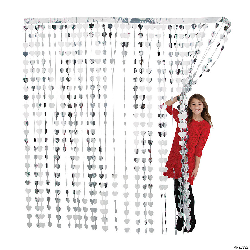 Bulk 3 Pc. Silver Heart Foil Curtain Backdrops Image
