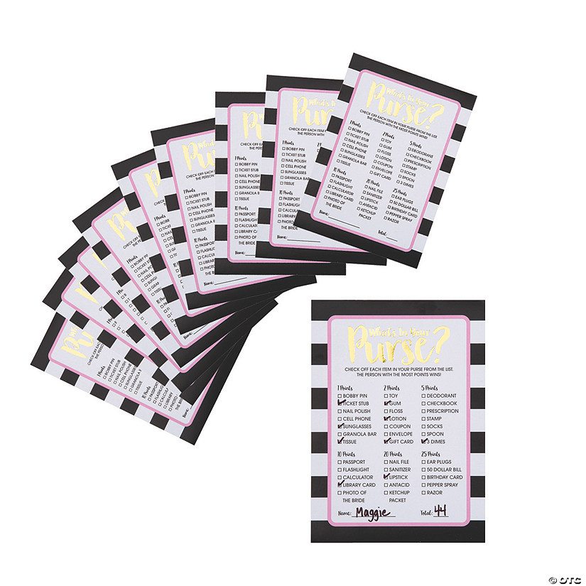 Bulk 36 Pc. What&#8217;s in Your Purse Bridal Shower Game Cards Image