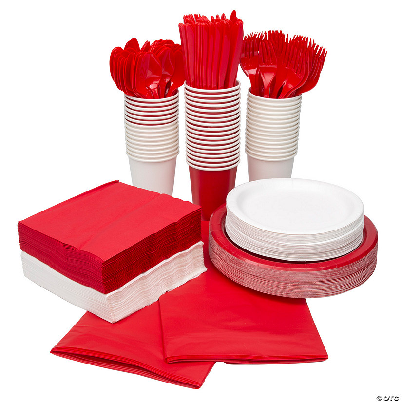 Bulk 396 Pc. Red & White Disposable Tableware Kit for 48 Guests Image
