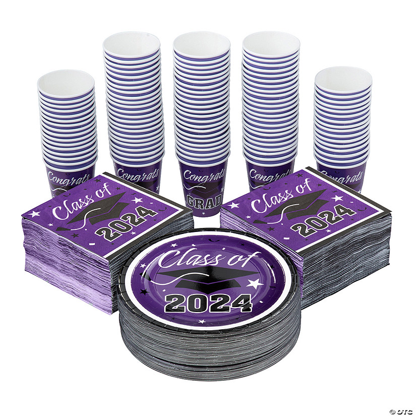 Bulk 400 Pc. Class of 2024 Purple Disposable Tableware Kits for 100 Guests Image