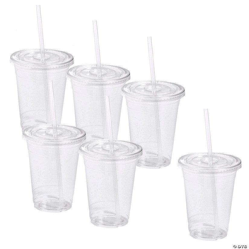 Bulk 48 Ct. Clear Disposable Plastic Cups with Lids & Straws Image