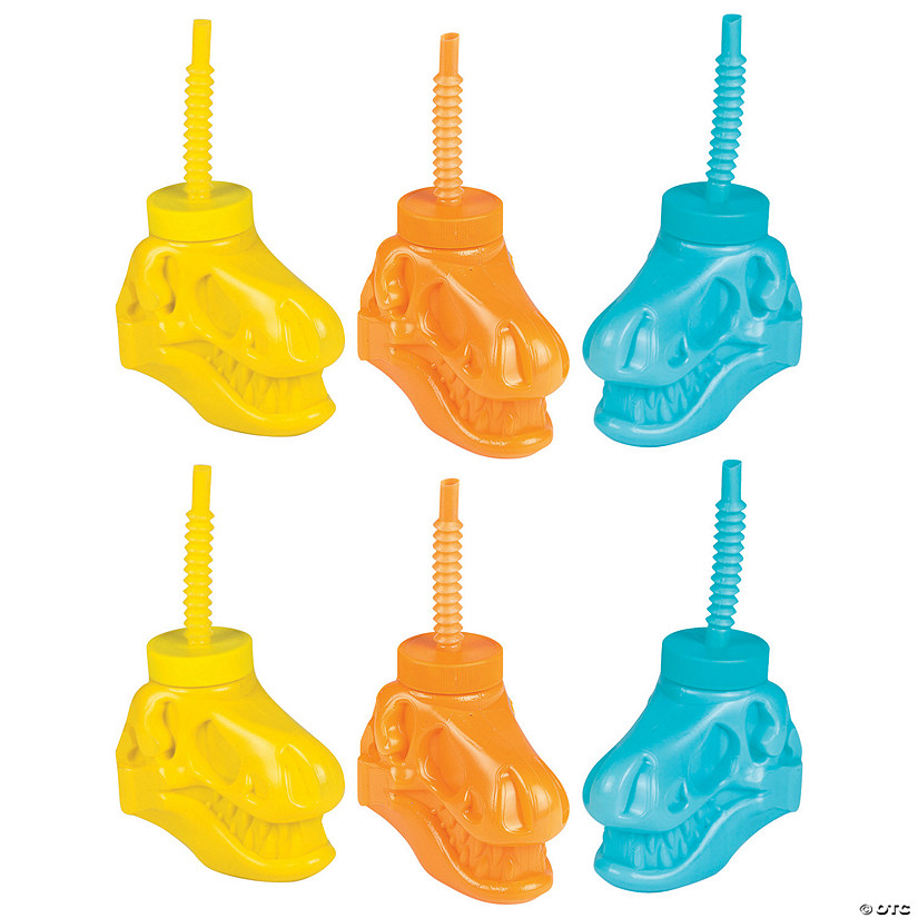 Bulk 48 Ct. Dino Dig Reusable BPA-Free Plastic Cups with Lids & Straws Image