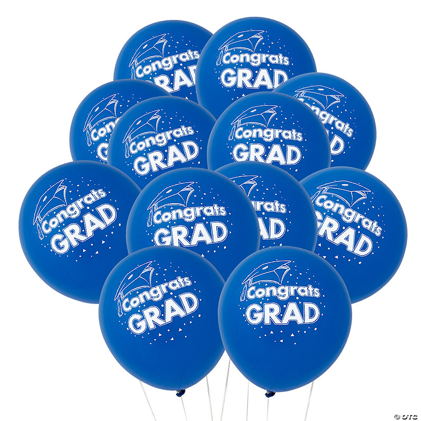 Bulk  48 Pc. Blue Congrats Grad 11" Latex Balloons Image