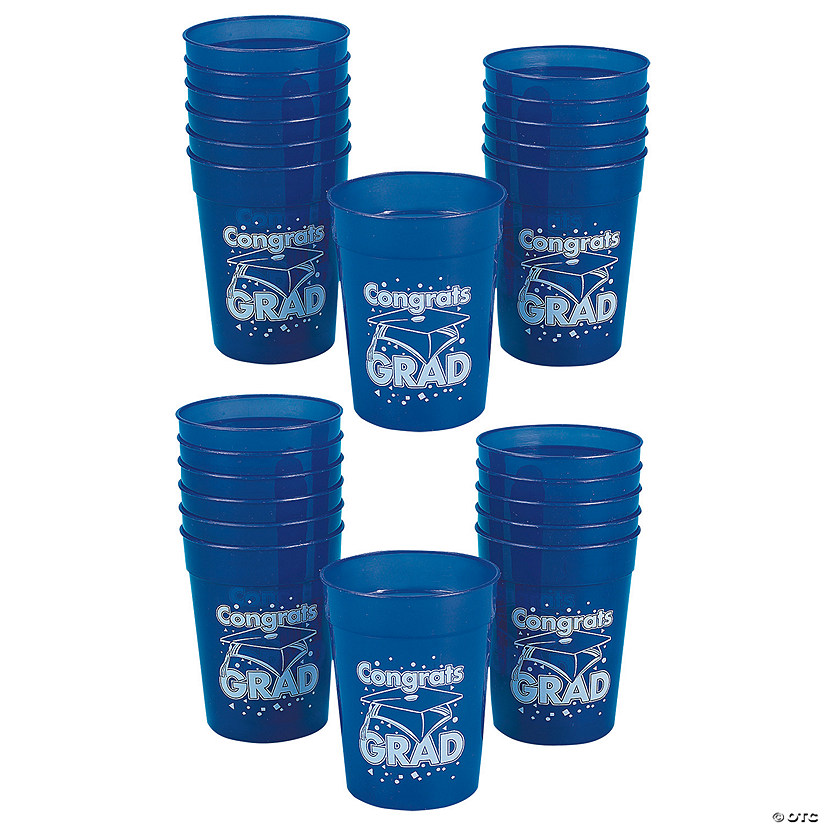 Bulk 48 Pc. Blue Congrats Grad Cap BPA-Free Plastic Cups Image