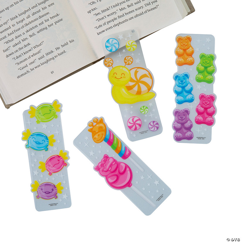Bulk 48 Pc. Candy Critters Transparent Bookmarks with Glitter Image