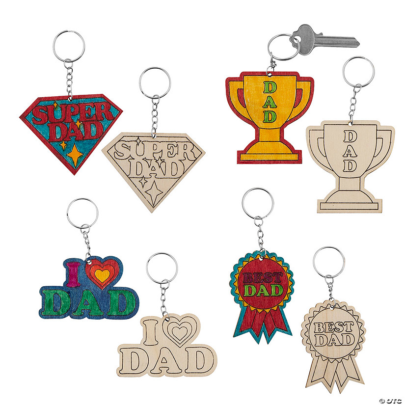 Bulk 48 Pc. Color Your Own Father&#8217;s Day Wood Keychains Image