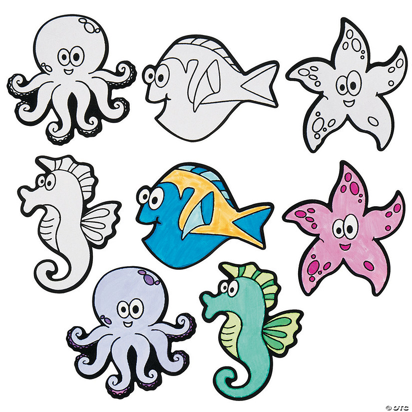 Bulk 48 Pc. Color Your Own Fuzzy Under the Sea Magnets Image