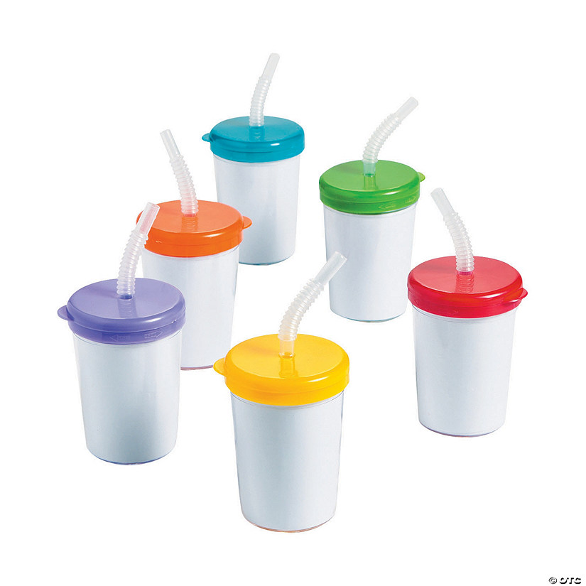 Bulk 48 Pc. DIY Plastic Cups With Lids And Straws Image