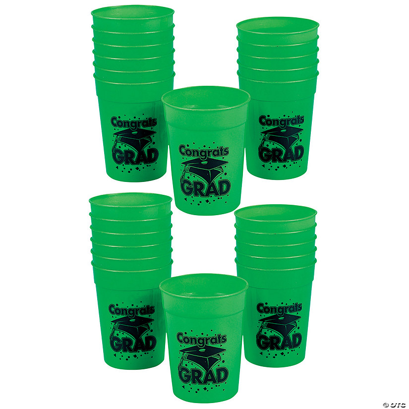 Bulk 48 Pc. Green Congrats Grad Cap BPA-Free Plastic Cups Image