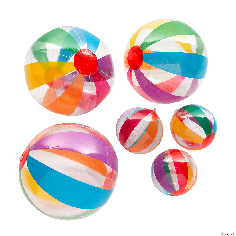 Bulk 48 Pc. Inflatable Clear Rainbow Beach Ball Assortment Kit Image