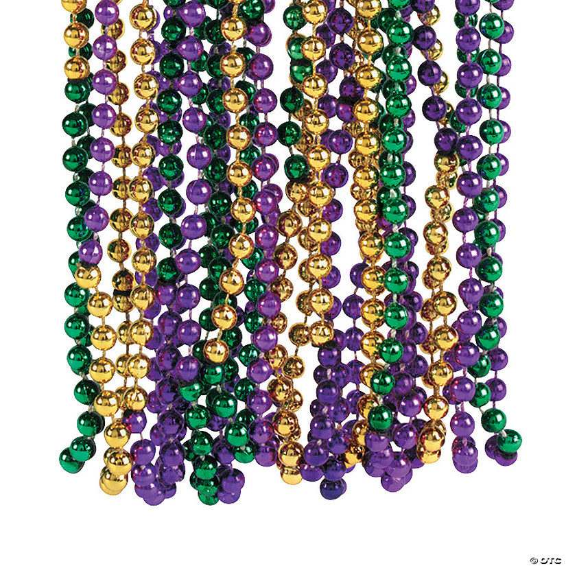 Bulk 48 Pc. Metallic Tri-Color Mardi Gras Bead Necklaces Image