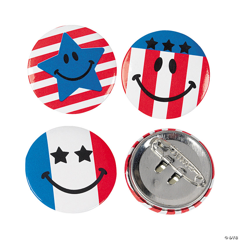 Bulk 48 Pc. Mini Patriotic Smile Face Buttons Image
