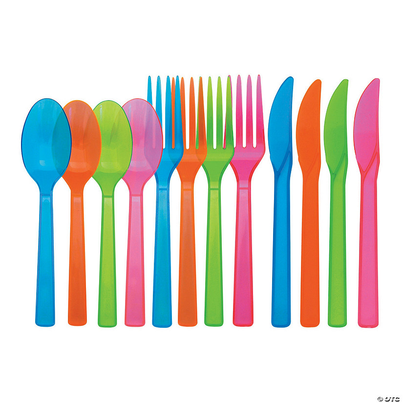Bulk  48 Pc. Neon Plastic Cutlery Image