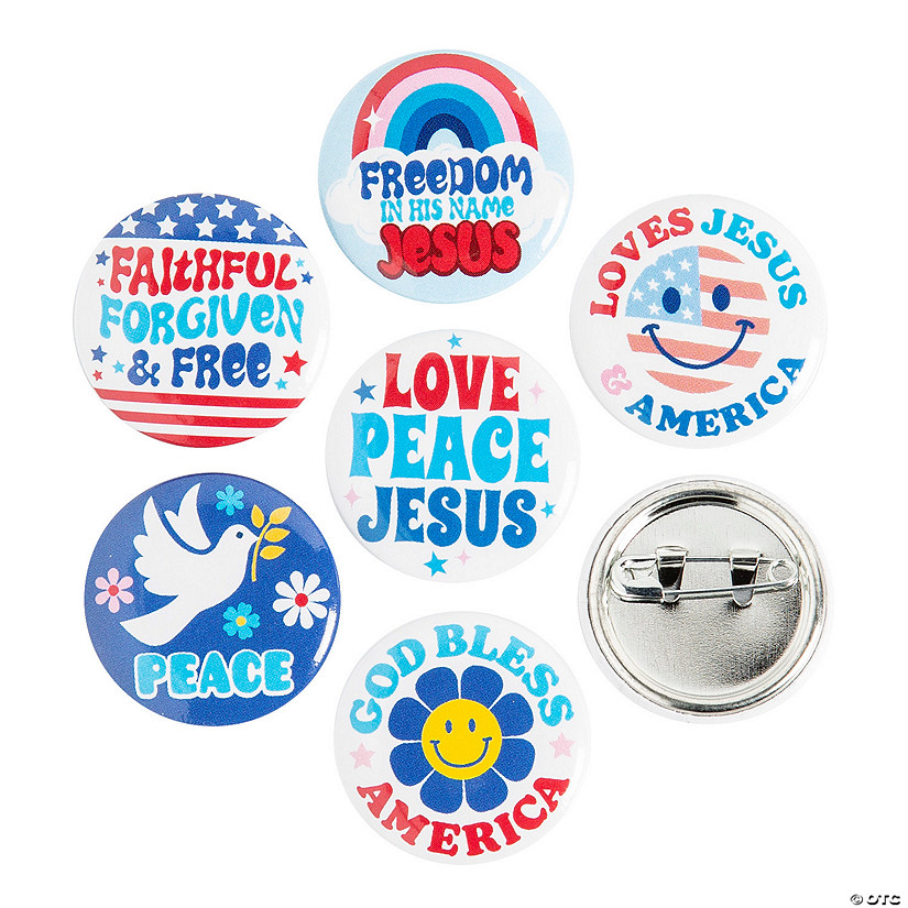 Bulk 48 Pc. Religious Patriotic Groovy Mini Buttons Image