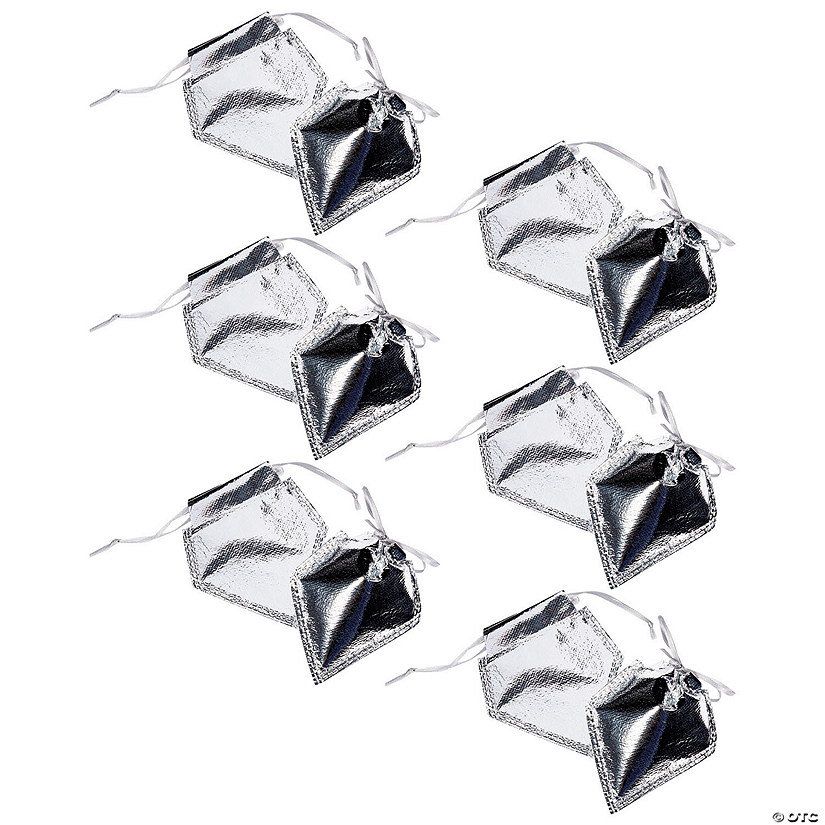 Bulk 48 Pc. Silver Metallic Drawstring Favor Bags Image
