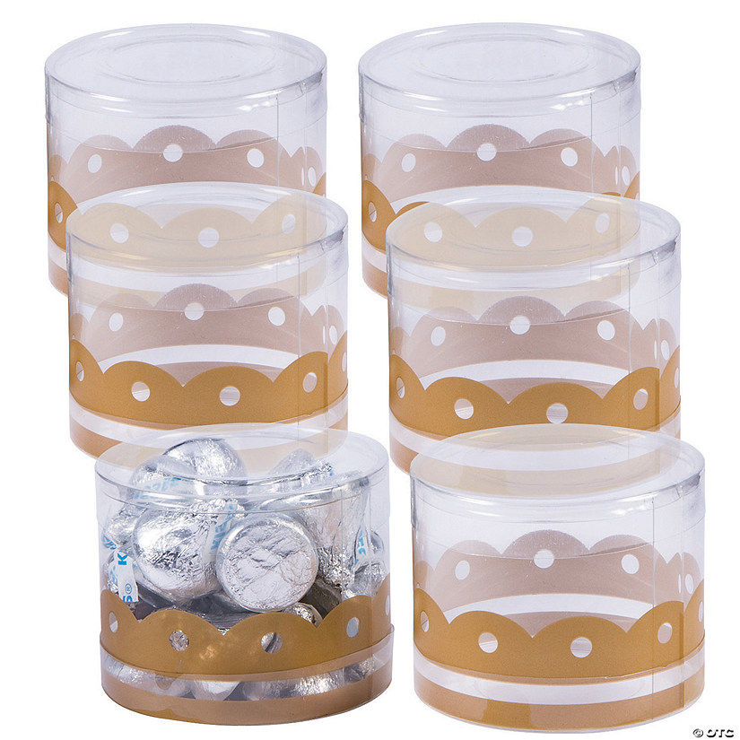 Bulk 48 Pc. Small Round Macaron Boxes with Gold Trim Image