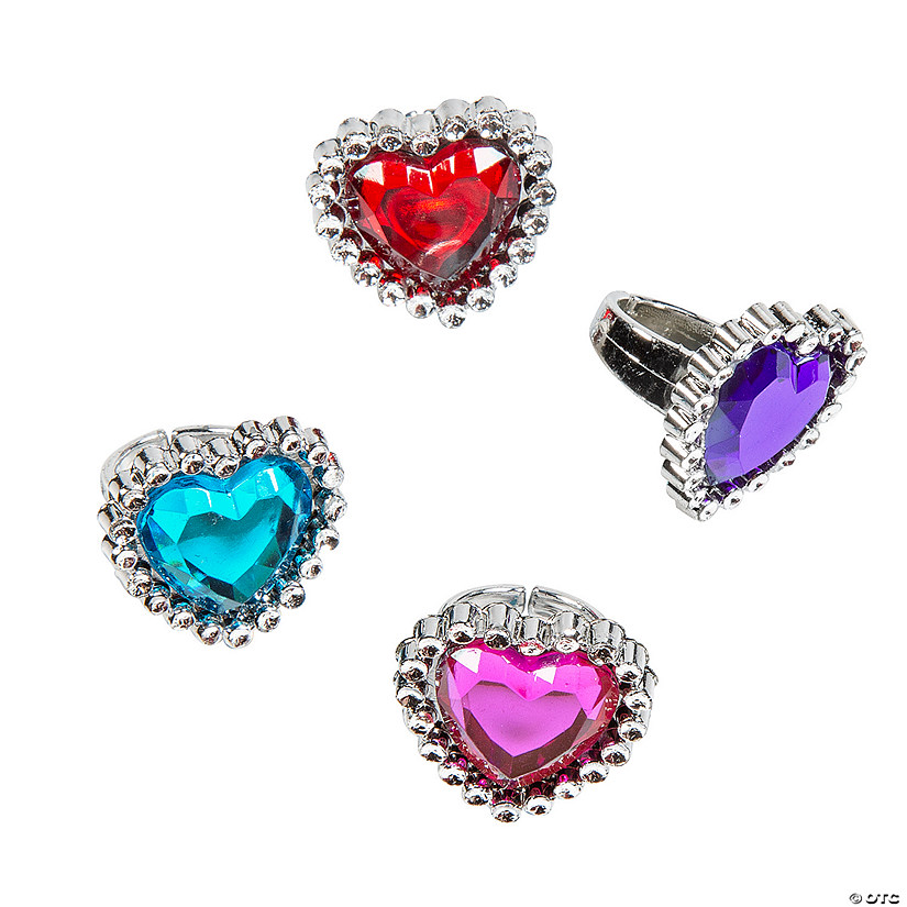 Bulk 48 Pc. Valentine Rhinestone Heart Rings Image