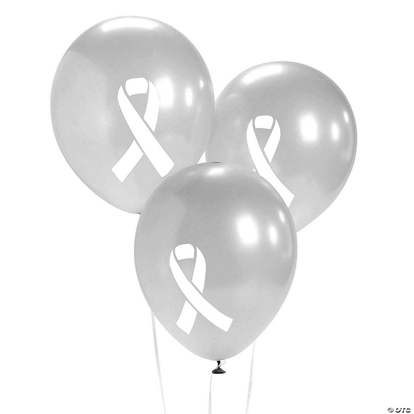 Bulk  48 Pc. White Awareness Ribbon 11" Latex Balloons Image