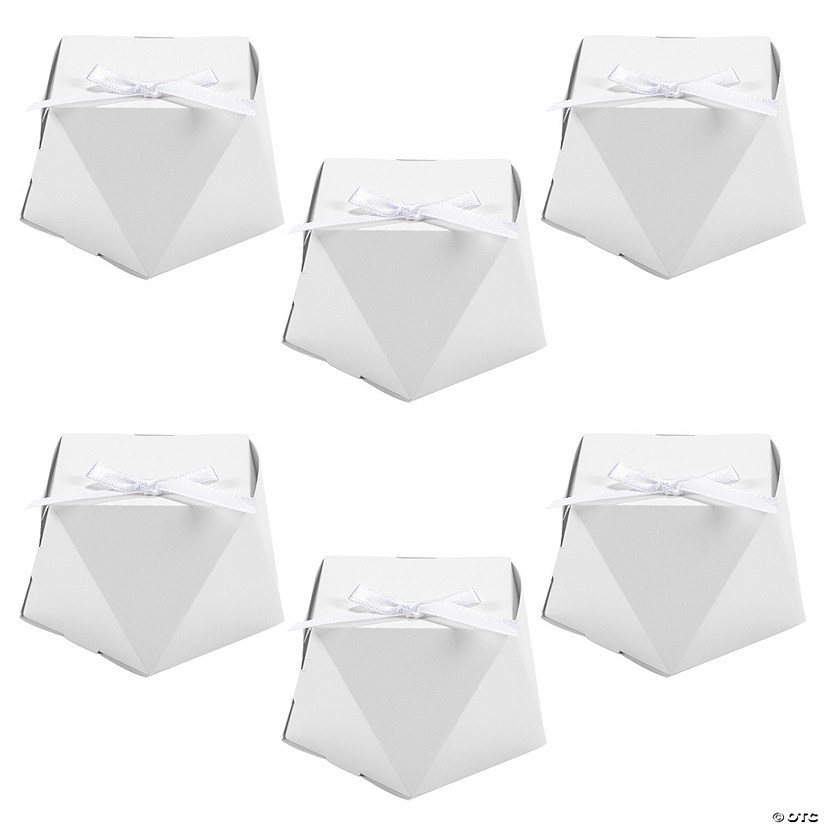 Bulk 48 Pc. White Geometric Favor Boxes with Bow Image