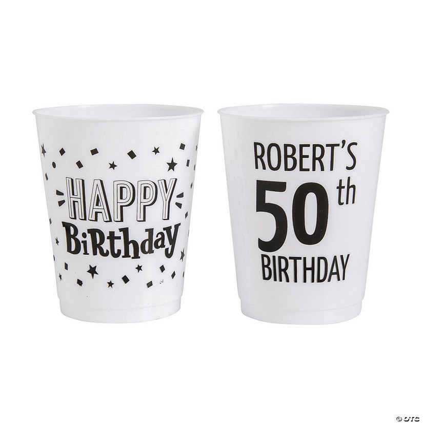 Bulk 50 Ct. 16 oz. Personalized Double-Sided Birthday Party Reusable Plastic Cups Image
