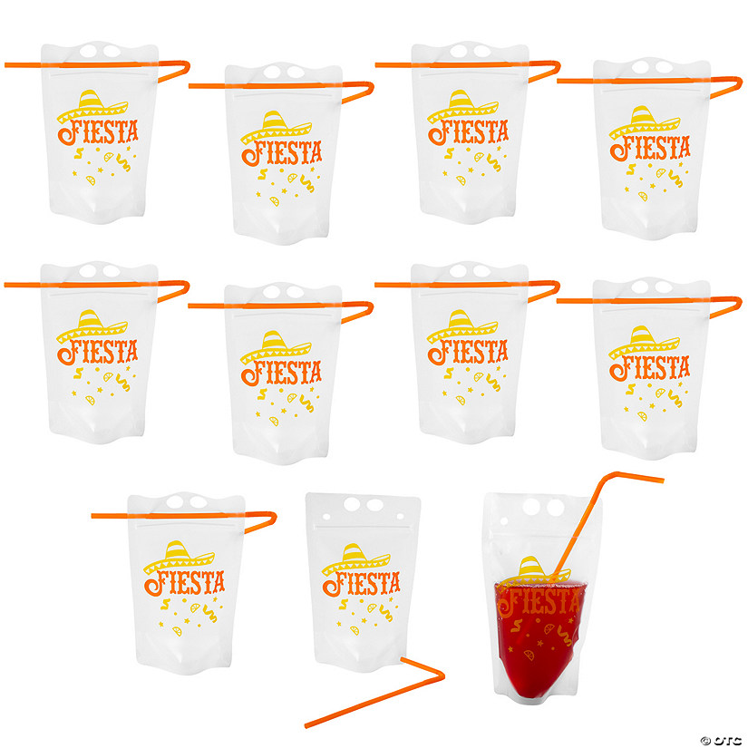 Bulk 50 Ct. Fiesta Collapsible BPA-Free Plastic Drink Pouches with Straws Image