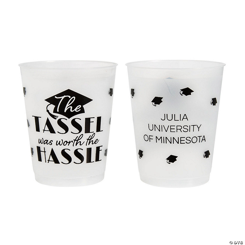 Bulk 50 Ct. Personalized Double-Sided Graduation Cap Tassel Reusable Plastic Cups Image