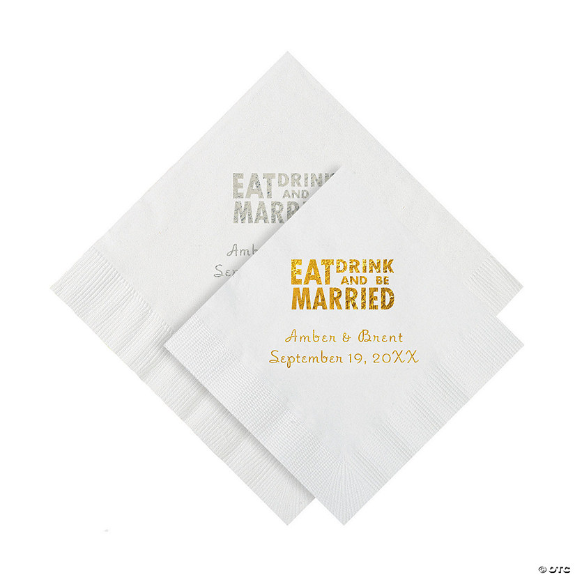 Bulk 50 Ct. Personalized Eat Drink & Be Married Beverage or Luncheon Napkins Image
