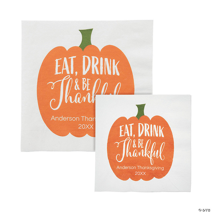 Bulk 50 Ct. Personalized Eat Drink & Be Thankful Thanksgiving Napkins Image
