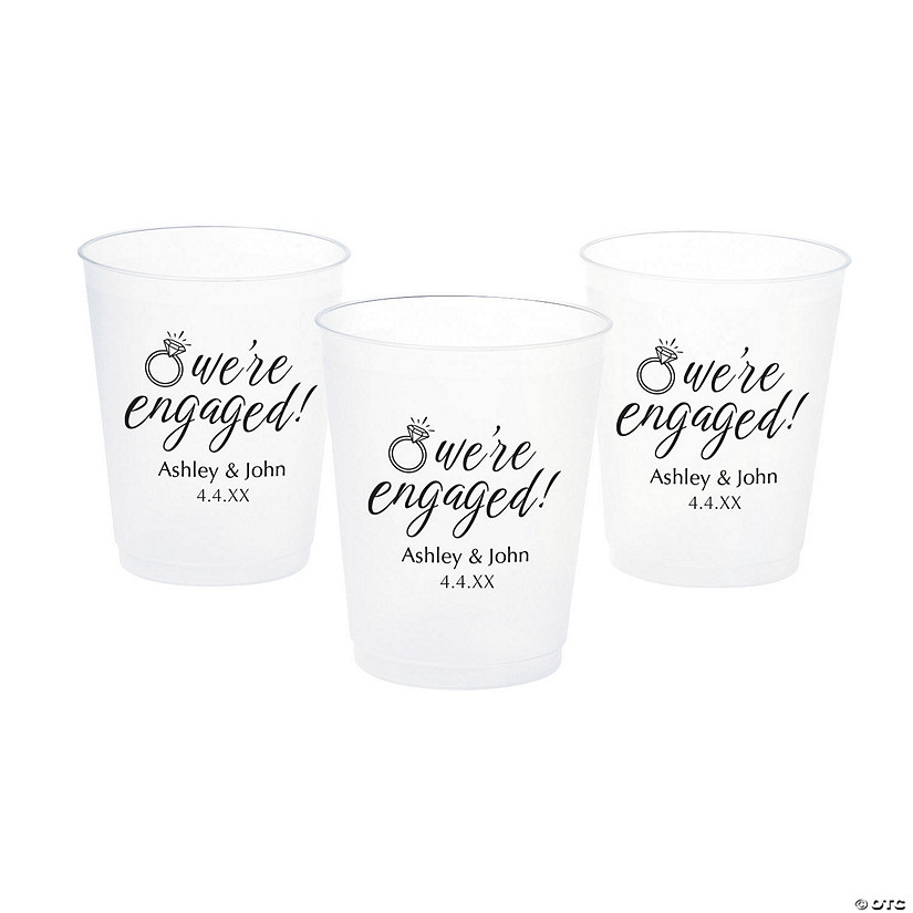 Bulk 50 Ct. Personalized Engagement Reusable BPA-Free Frosted Plastic Cups Image