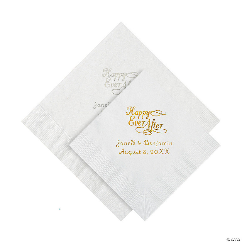 Bulk 50 Ct. Personalized Happily Ever After Beverage or Luncheon Napkins Image